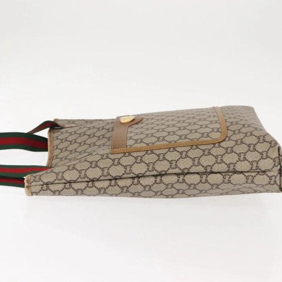 GUCCI GG Plus Supreme Web Sherry Line Tote Bag PVC Beige Gold - Picture 7 of 16